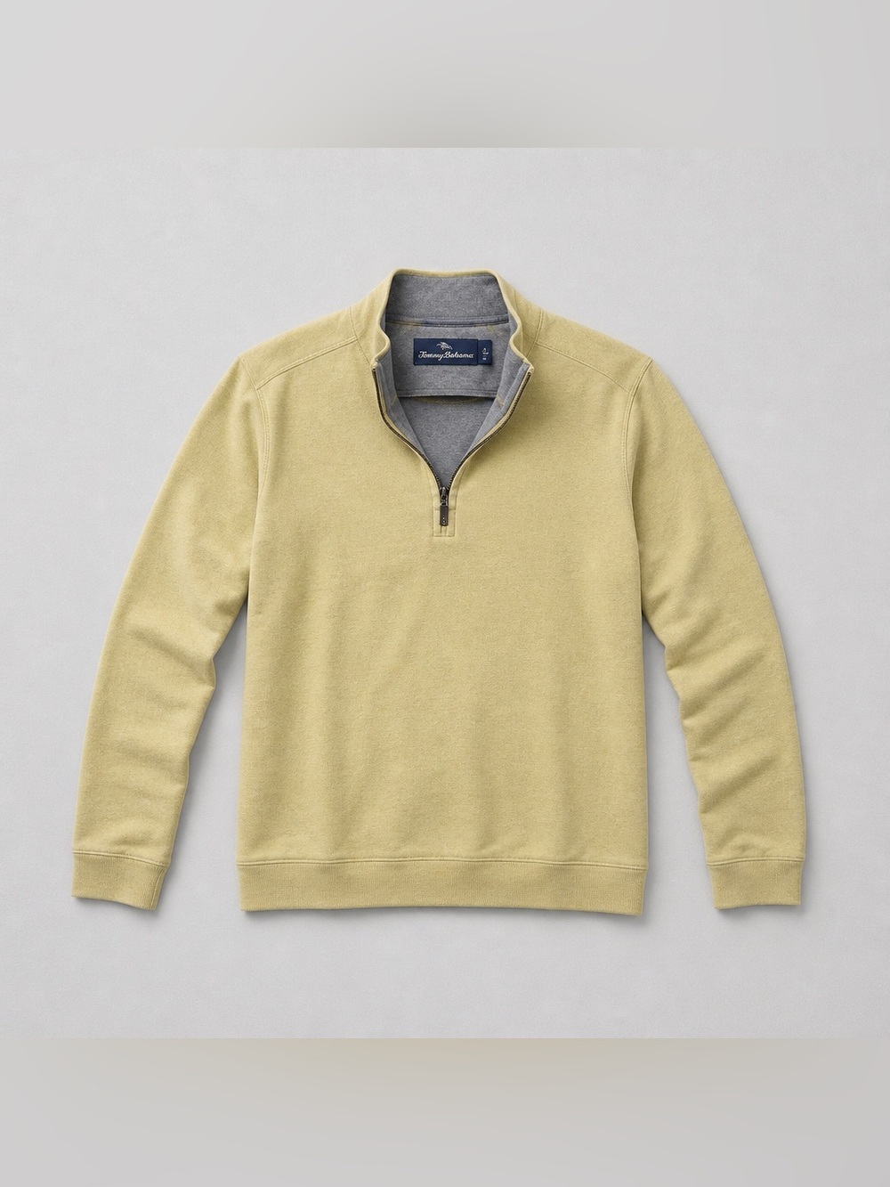 Tommy Bahama Men’s Half-Zip Sweater in Light Yellow with Gray Trim
